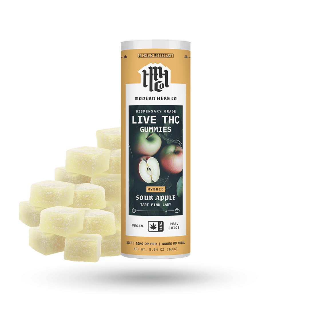Anytime Sour Apple Hybrid Gummies 20ct – 22mg cannabinoids per gummy, infused with Cookie Jane terpenes for mood balance and clarity