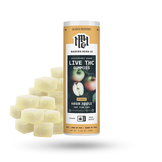 Anytime Sour Apple Hybrid Gummies 20ct – 22mg cannabinoids per gummy, infused with Cookie Jane terpenes for mood balance and clarity